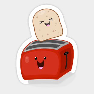 Cute kawaii toast and red toaster cartoon Sticker